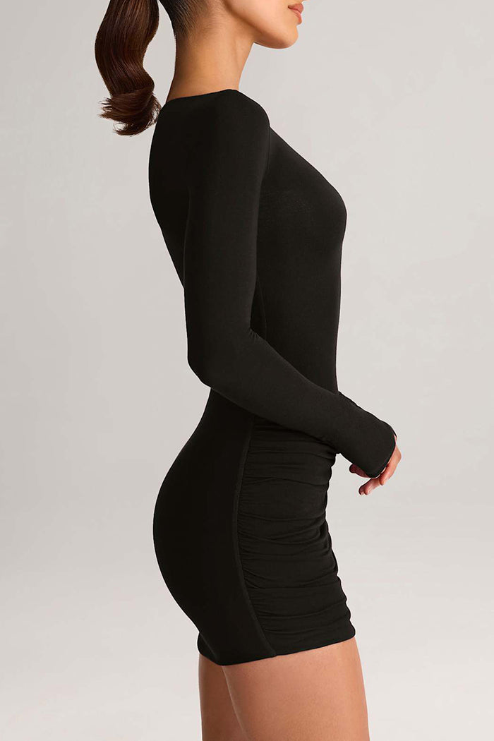 Draped Long-Sleeve Mini Dress