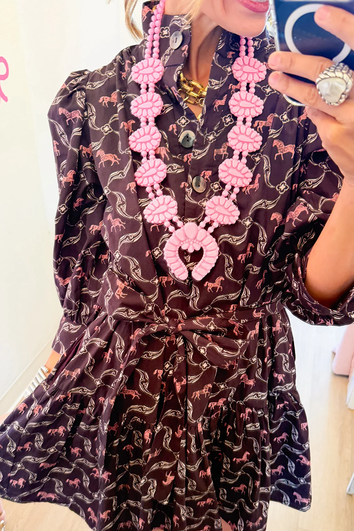 Brown Horse Print Pocket Dress