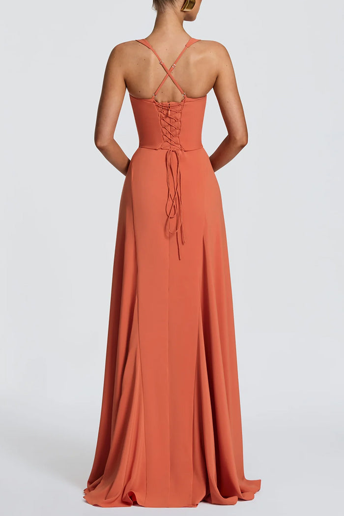 Sweetheart Lace Up Back Flowy Maxi Dress