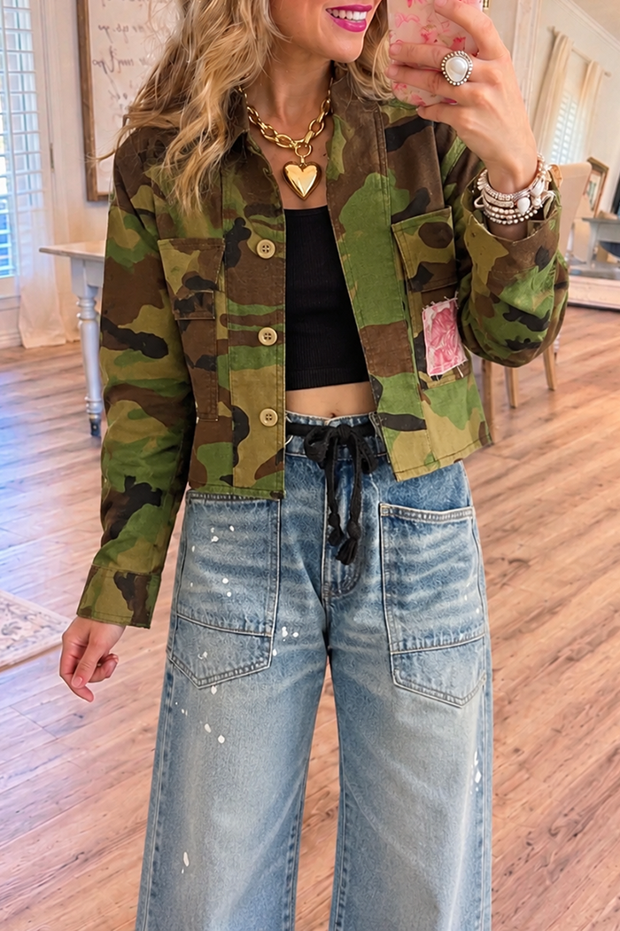 Camo Patch Pocket Denim Jacket