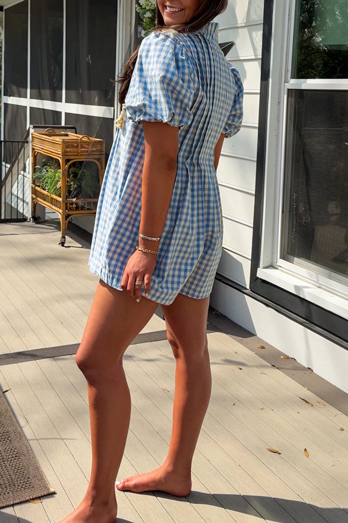 Ruffled Neck Gingham Romper