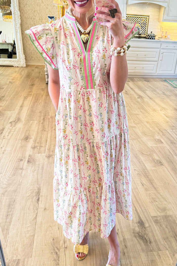 Bow Print Pocket Midi Dress