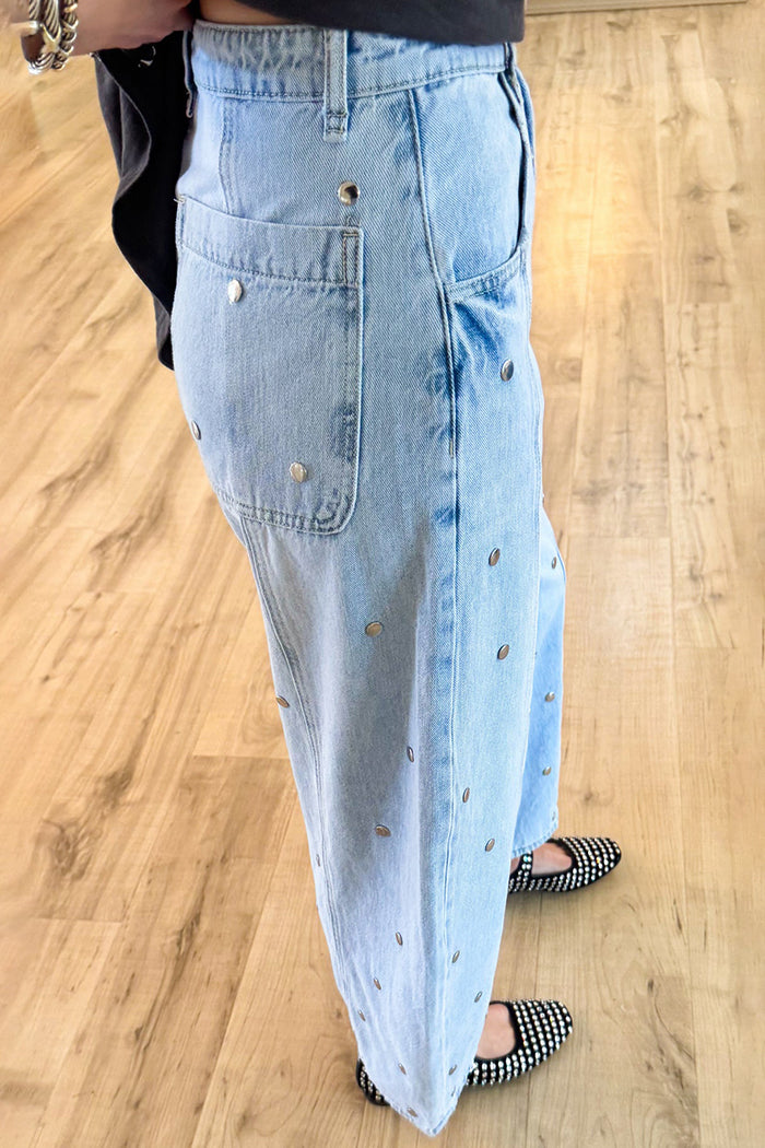 Barrel Leg Studded Denim Jeans