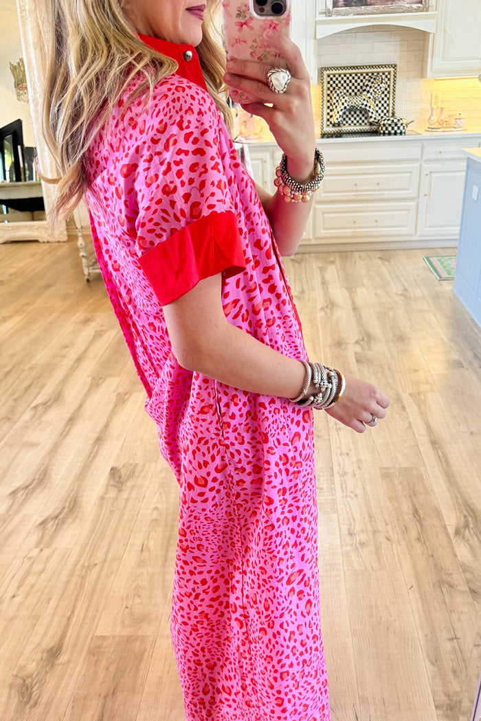 Leopard Contrast Midi Dress