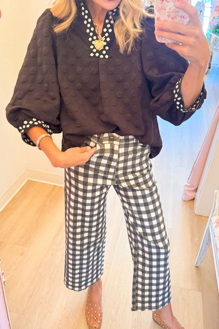 Black Gingham Wide Leg Pants