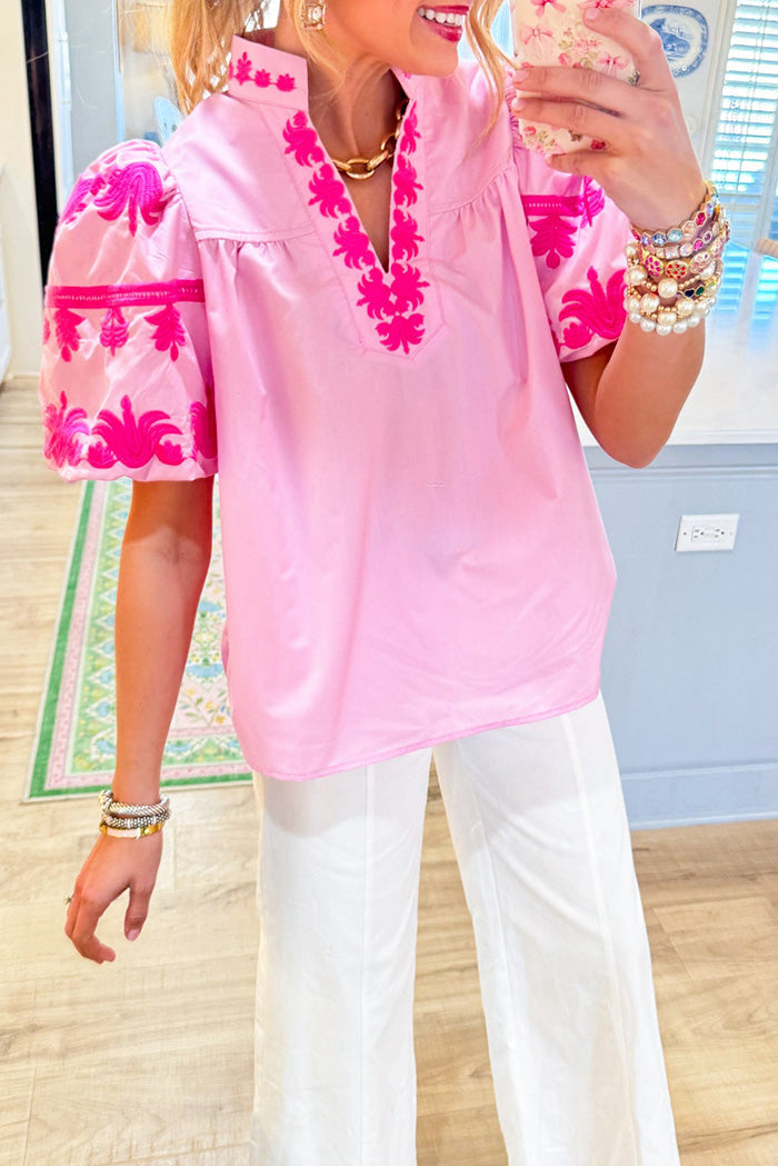 Embroidered Puff Sleeve Top