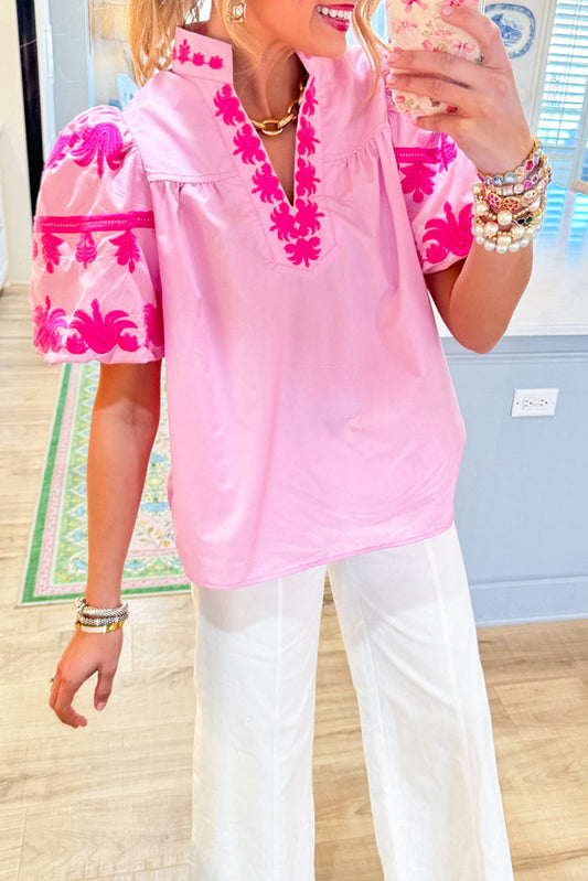 Embroidered Puff Sleeve Top