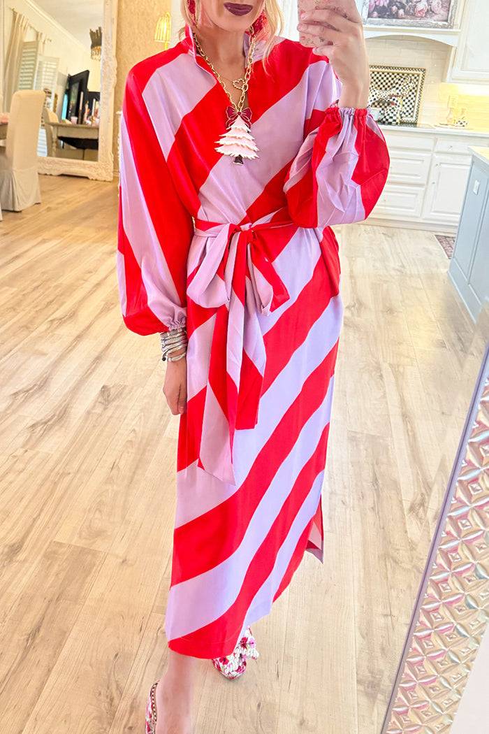 Stripe Oversized Puff Sleeves Maxi Dress