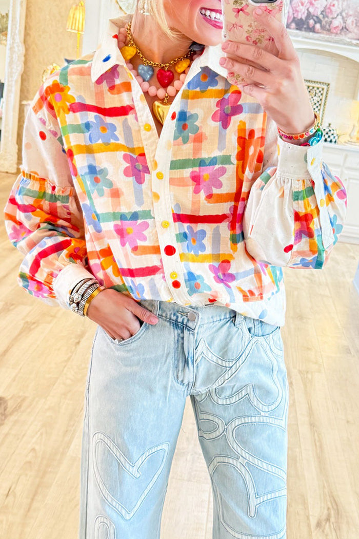 Colorful Confetti Print Button Up Top