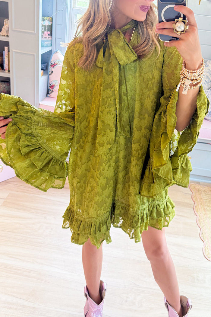 Olive Textured Ruffle Dress