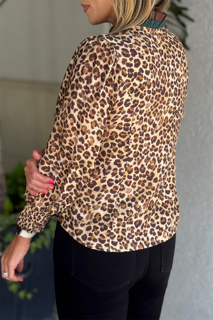 Ruffle Trim Leopard Print Top