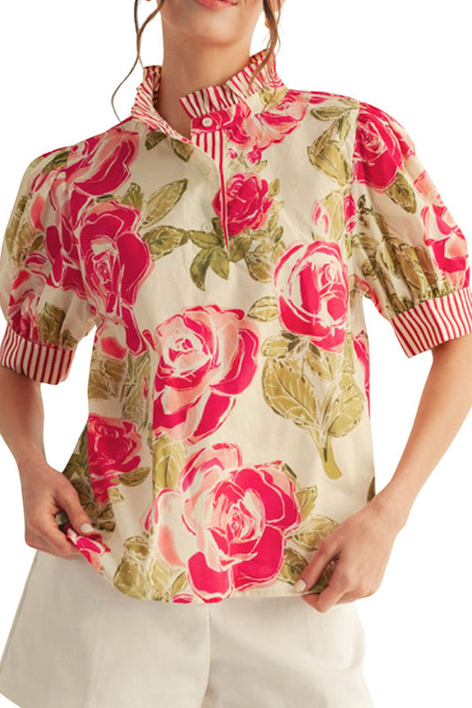 Casual Puff Sleeve Floral Top