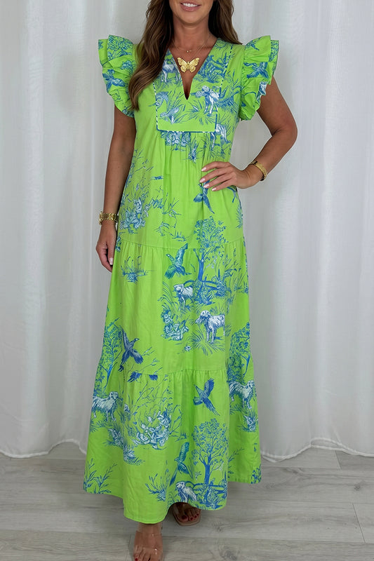 Flutter Sleeve Tiered Maxi Dress