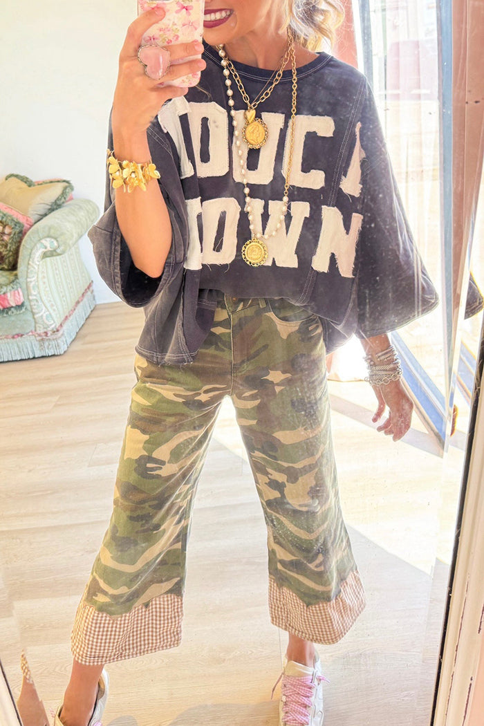 Casual Camo Gingham Contrast Wide Leg Pants