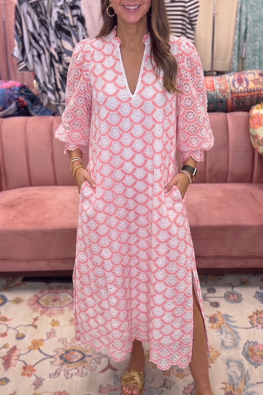 Scallop Pattern Lace Maxi Dress
