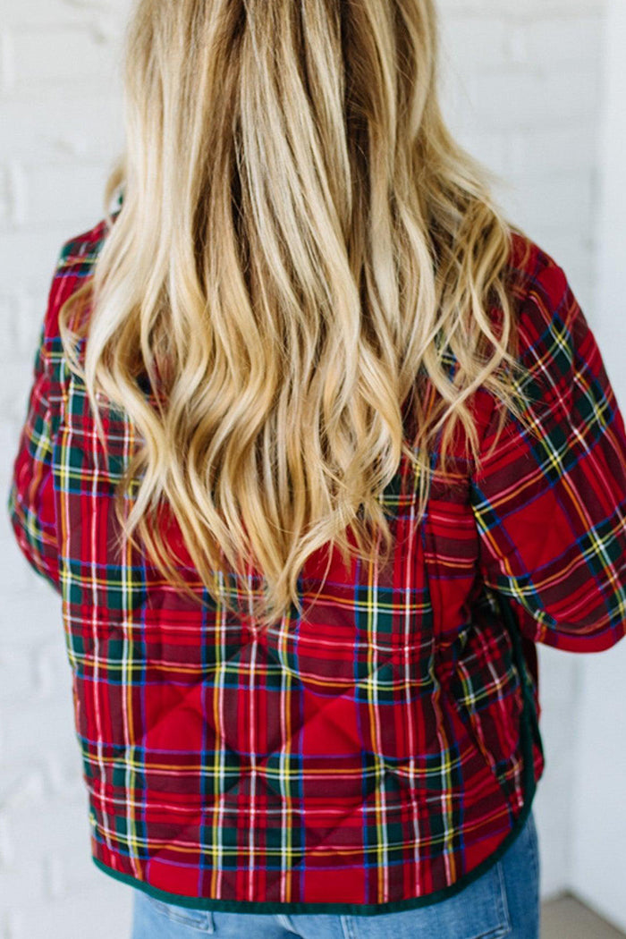 Pocketed  Plaid Quilted Jacket