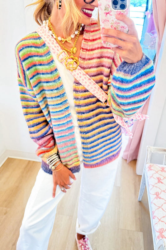 Rainbow Stripe Long Sleeve Cardigan