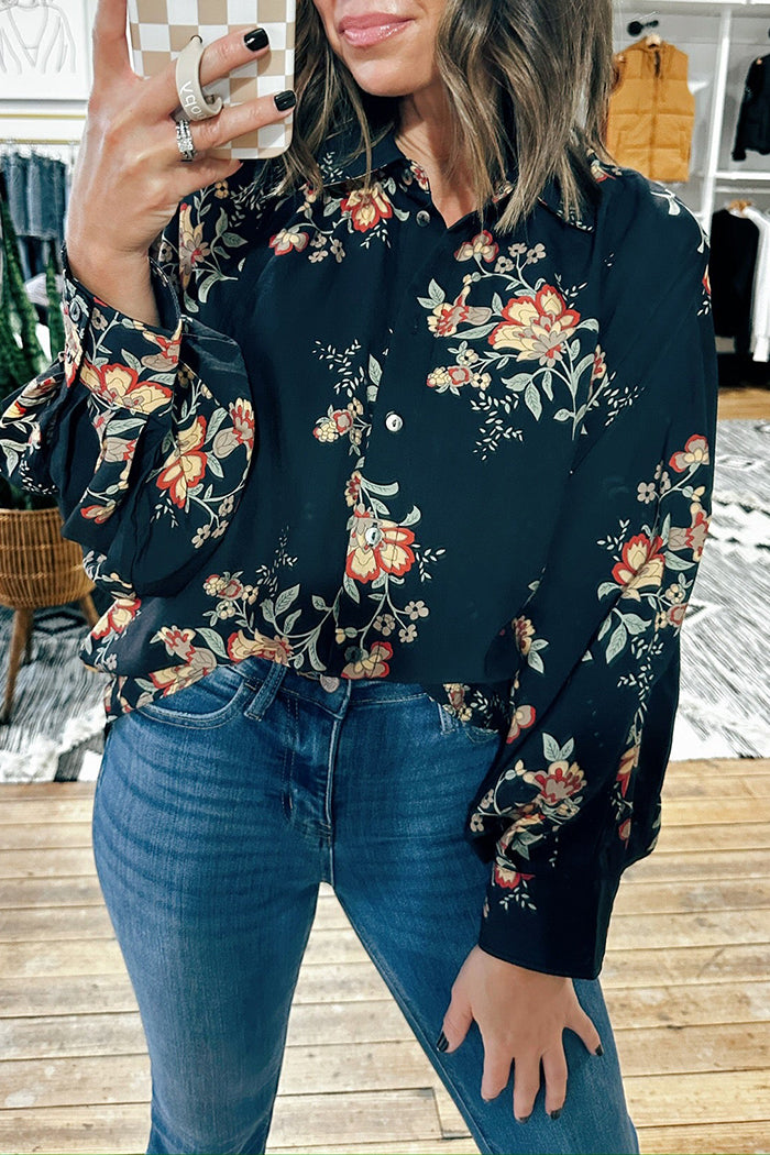 Casual Floral Print Button Top