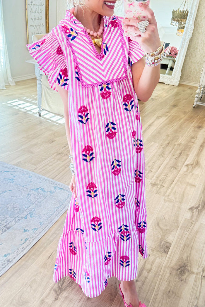 Pink Stripe Printed Midi Dress