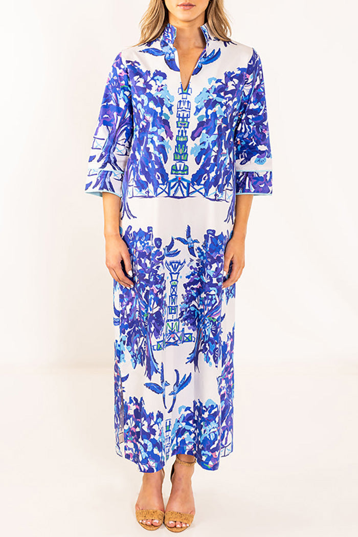 Pocketed Avian Print Maxi Dress