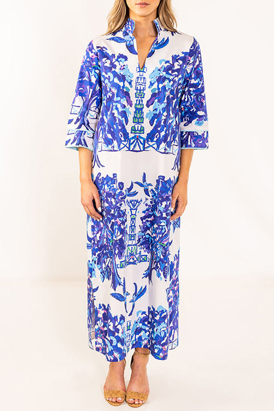 Pocketed Avian Print Maxi Dress