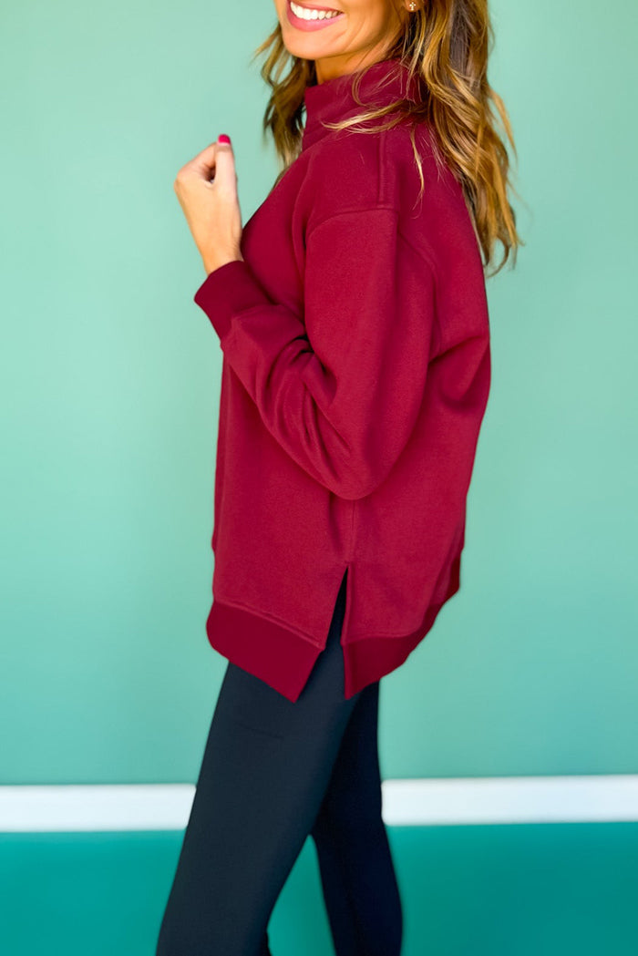 Split-Hem Mock Neck Relaxed Top
