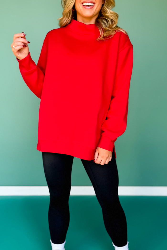 Split-Hem Mock Neck Relaxed Top
