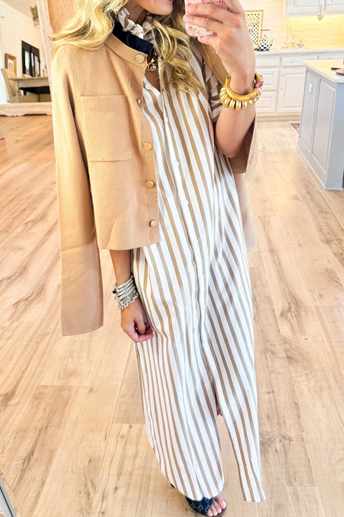 Stripe Ruffle Collar Pockets Dress