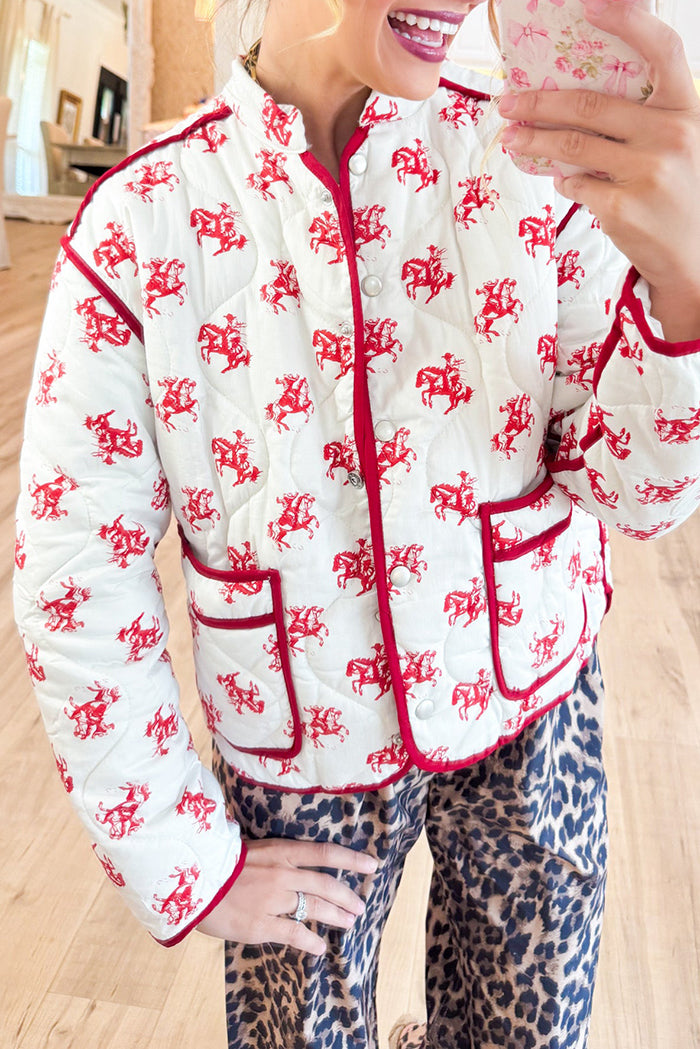 Red Quilted Cowboy Pattern Jacket