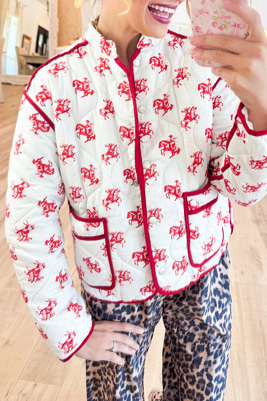 Red Quilted Cowboy Pattern Jacket
