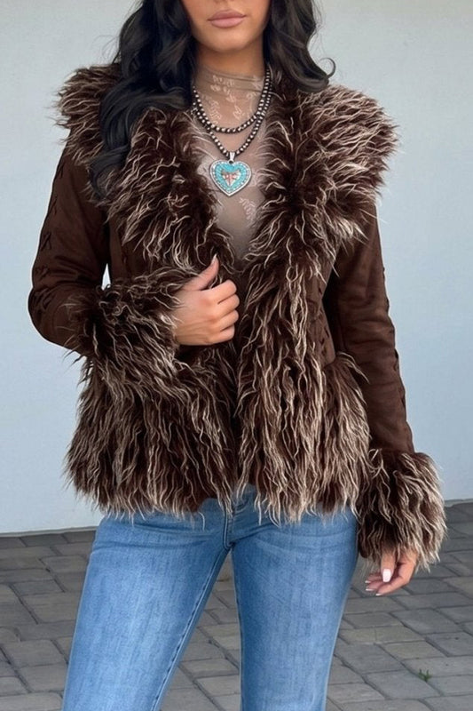 Brown Faux Fur Western Jacket