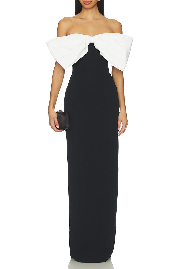 Strapless Contrast Bow Maxi Dress