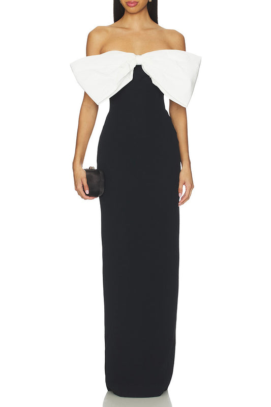 Strapless Contrast Bow Maxi Dress