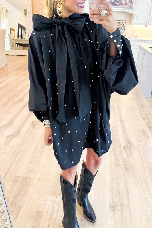 Pearl Embellished Balloon Sleeve Dress