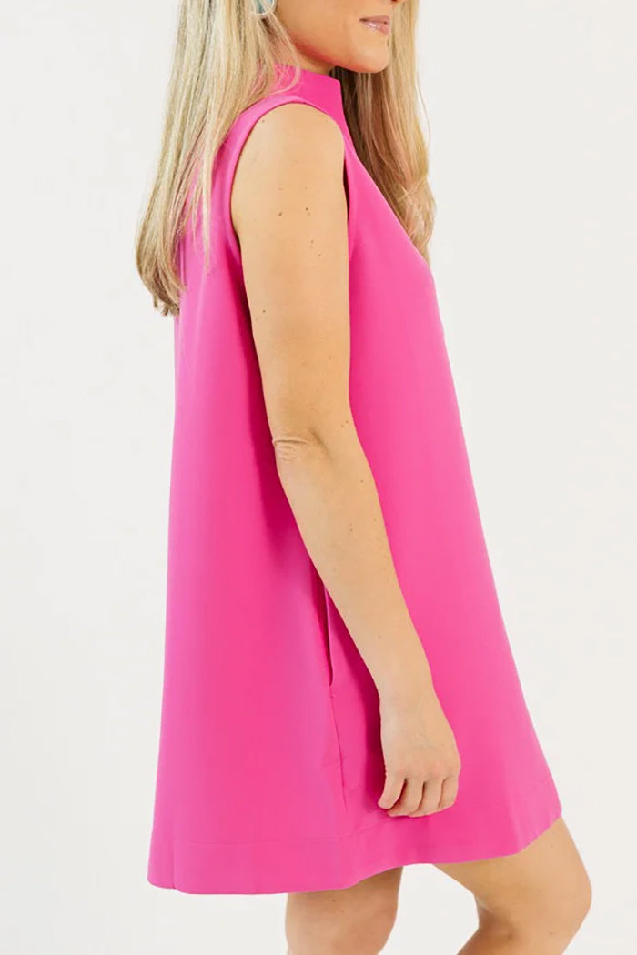 Sleeveless Split Necklined Pocketed Shift Dress