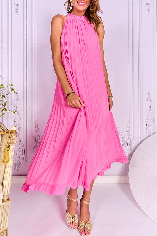 Halter Pleated Chiffon Maxi Dress