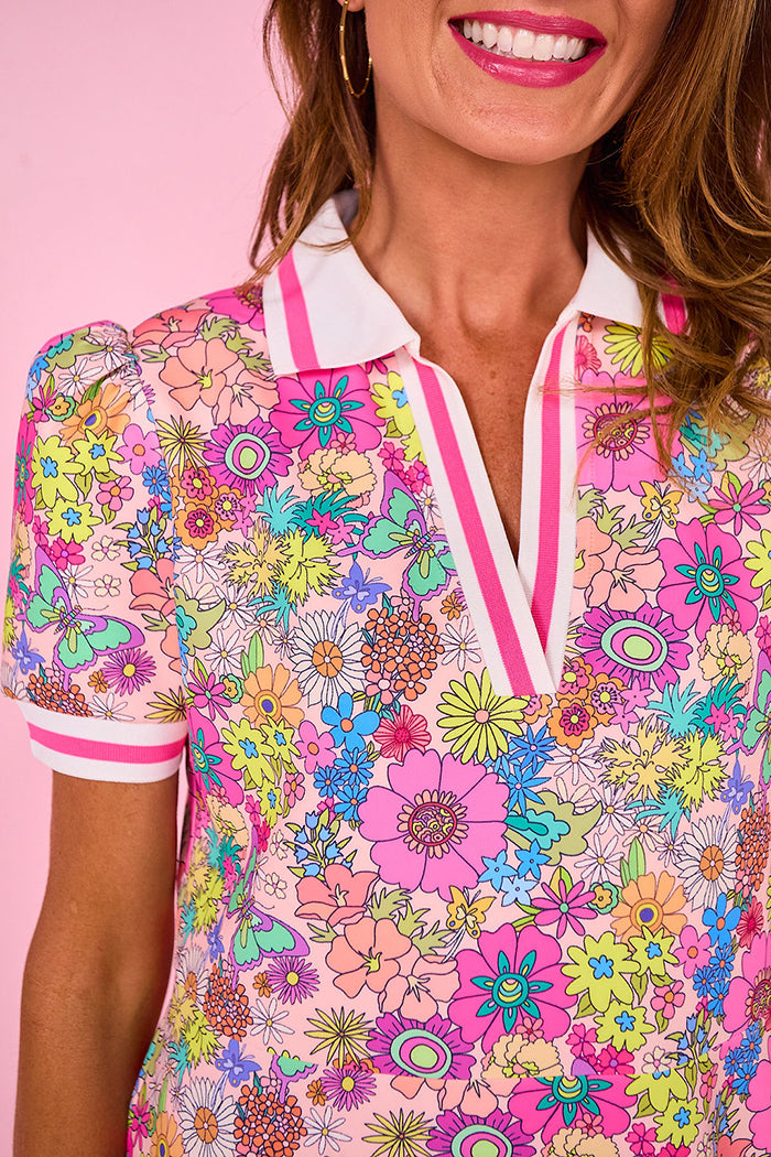 Ribbed Collar Full Bloom Floral Dress
