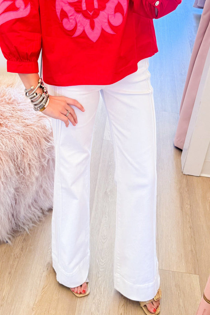 White Mid Rise Wide Leg Jeans