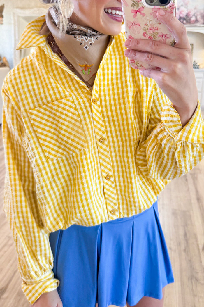 Gingham Long Sleeve Button Up Top