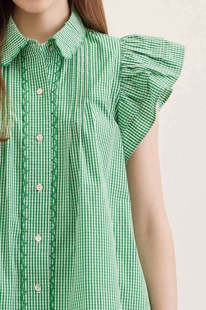 Casual Double Ruffle Scolloped Trim Top