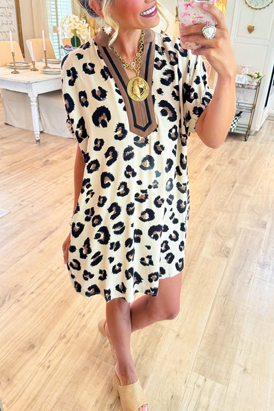 Leopard Dolman Sleeve Pocket Dress