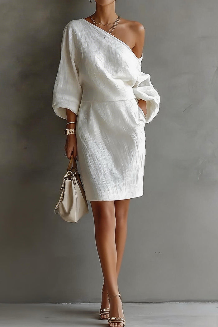 One Shoulder Balloon Sleeve Mini Dress