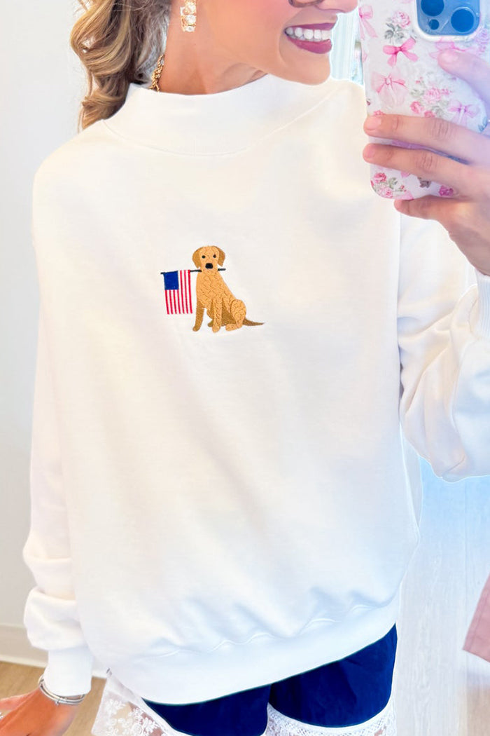 American Flag Dog Mock Neck Sweatshirt