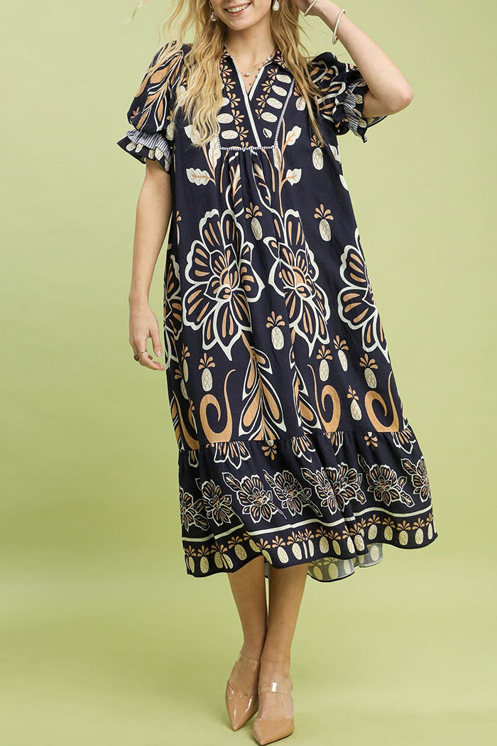 Floral Tiered Pocket Midi Dress