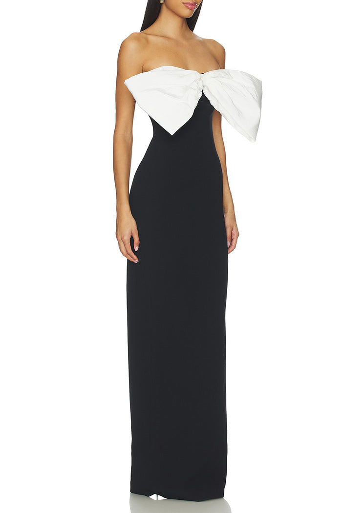 Strapless Contrast Bow Maxi Dress