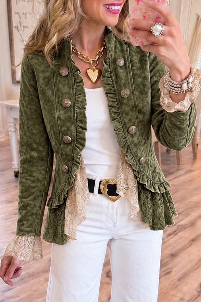 Vintage Ruffle Trim Olive Jacket