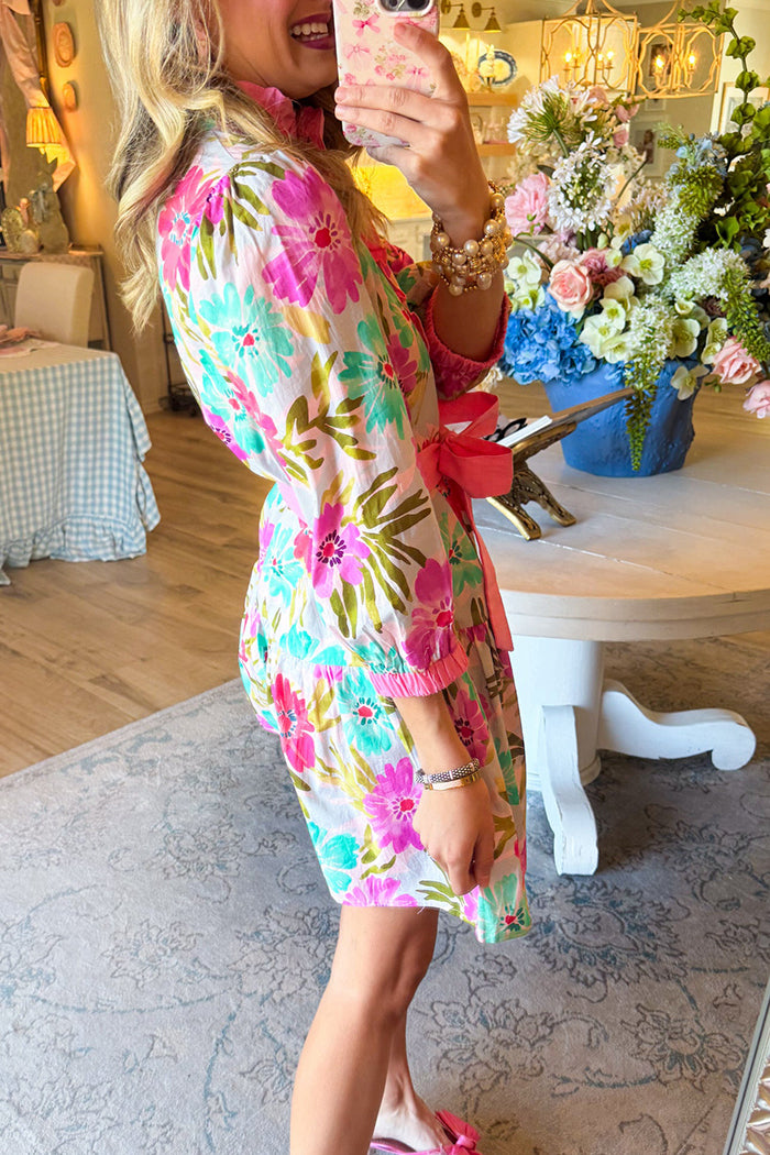 Flower Mix Print Belted Dress