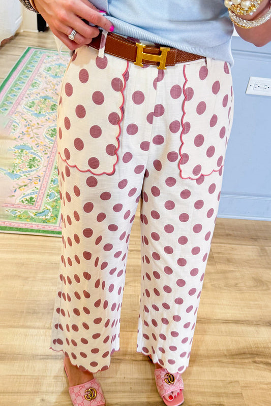Polka Dot Patch Pocket Wide Leg Pants