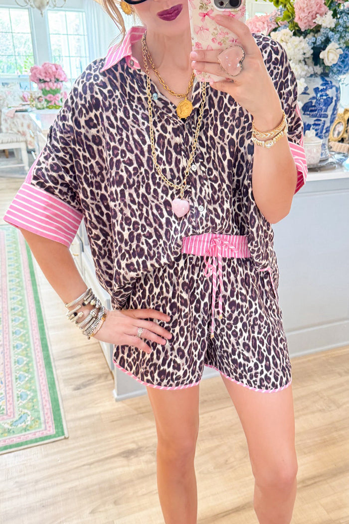 Casual Leopard Contrast Short Set