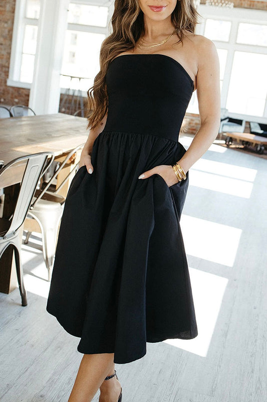 Strapless Flared Pocket Dress
